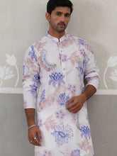 Mens Floral Printed Cotton Straight Kurta Pyjama Set