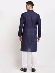 Men Navy Blue Chikan Kurta with Churidar ( JOKP 561 Navy )