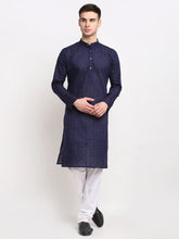 Men Navy Blue Chikan Kurta with Churidar ( JOKP 561 Navy )