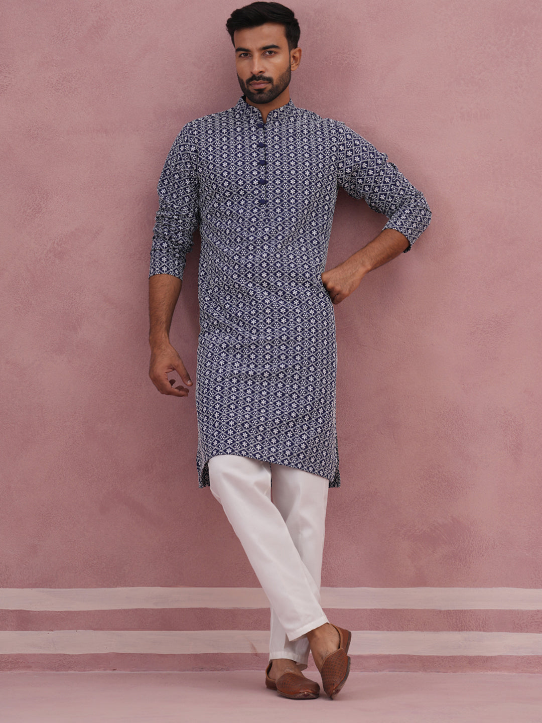 floral embroidered kurta with churidar