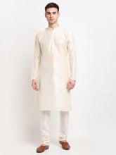 Jompers Mens White Solid Dupion Silk Kurta Payjama Set