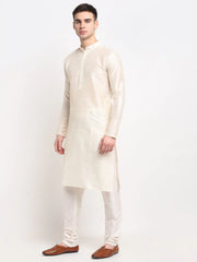 Jompers Mens White Solid Dupion Silk Kurta Payjama Set