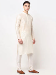Jompers Mens White Solid Dupion Silk Kurta Payjama Set