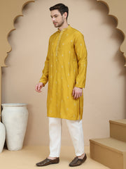Embroidered & Sequin Kurta With Dupatta ( KOD 5088 mustard )