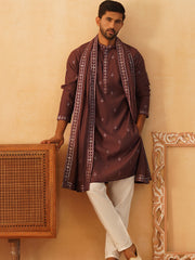 Embroidered Kurta with Dupatta Set for Men ( KOD 5088 purple )