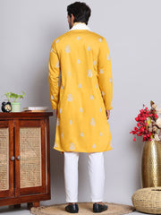 Embroidered & Sequin Kurta With Dupatta ( KOD 5091 mustard )