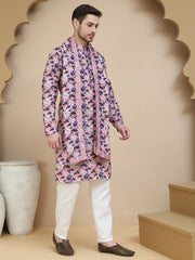Abstract Printed Kurta Pyjama with Matching Dupatta ( JOKP D 5243 Purple )