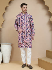 Abstract Printed Kurta Pyjama with Matching Dupatta ( JOKP D 5243 Purple )