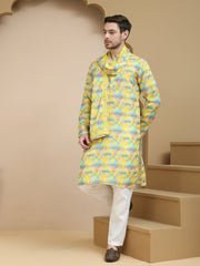 Abstract Printed Kurta Pyjama with Matching Dupatta ( JOKP D 5243 Yellow )