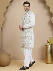 embroidered silk blend kurta with salwar