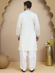 embroidered silk blend kurta with salwar