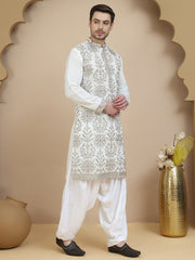 embroidered silk blend kurta with salwar