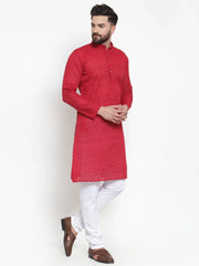 Men Maroon Chikan Kurta with Churidar ( JOKP 561 Maroon )