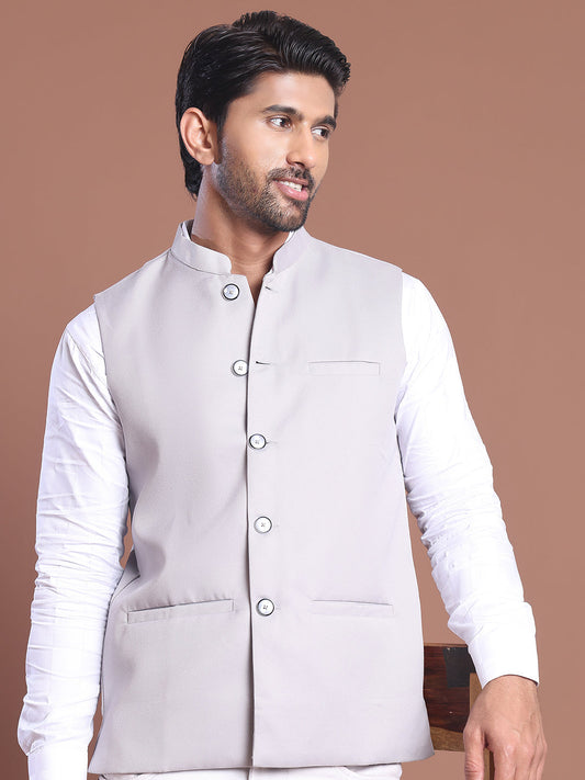 Solid Nehru Jacket For Men ( JOWC 4046 Grey )