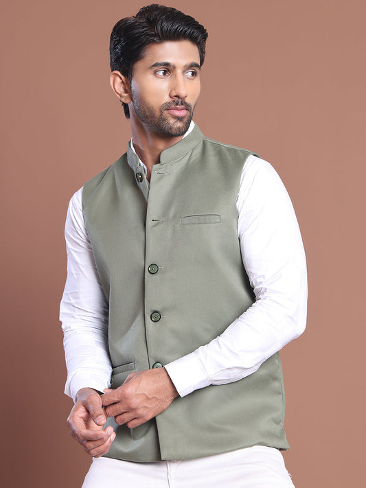 Solid Nehru Jacket For Men ( JOWC 4046 Pista )