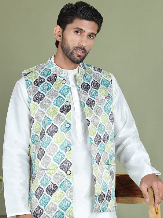Floral Printed Nehru Jacket ( JOWC 4090Green )