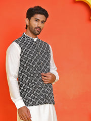 Embroidered Viscose Rayon Nehru Jacket ( JOWC 4110 Black )