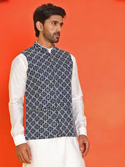 Embroidered Viscose Rayon Nehru Jacket ( JOWC 4110 Peacock )