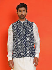 Embroidered Viscose Rayon Nehru Jacket ( JOWC 4110 Peacock )