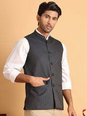 Navy Striped Woven Nehru Jacket for Men ( JOWC 4117Navy )