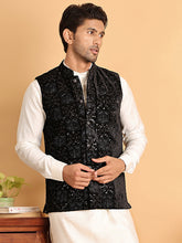Black Embroidered Nehru Jacket for Men ( JOWC 4118Black )