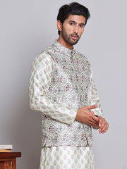 Digital Printed Nehru Jacket For Men ( JOWC 4122Pista )