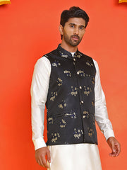Embossed design Nehru Jacket for Men ( JOWC 4130 Black )