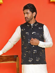 Embossed design Nehru Jacket for Men ( JOWC 4130 Black )