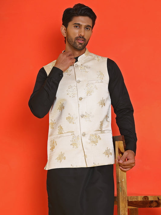 Embossed design Nehru Jacket for Men ( JOWC 4130 Cream )