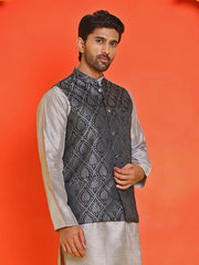 Woven design Nehru Jacket for Men ( JOWC 4131 Black )