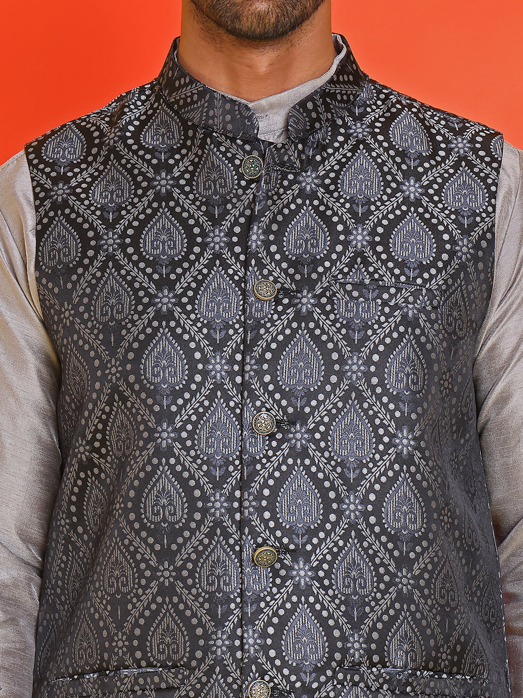 Woven Design Nehru Jacket For Men