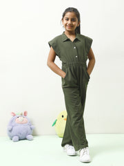 athena girl olive green solid jumpsuit
