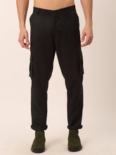 Men's Casual Cotton Solid Cargo Pants ( KGP 154Black )