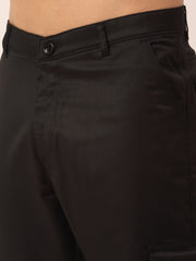 Men's Casual Cotton Solid Cargo Pants ( KGP 154Black )