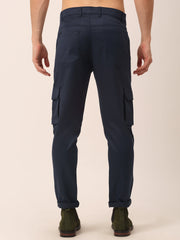 Men's Casual Cotton Solid Cargo Pants ( KGP 154Navy-Blue )