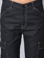 Men's Casual Cotton Blend Solid Cargo Pants ( KGP 156Black )