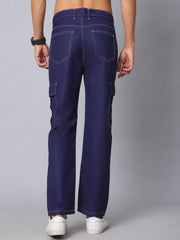 Men's Casual Cotton Blend Solid Cargo Pants ( KGP 156Navy )