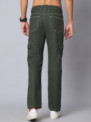 Indian Needle Straight Fit Solid Cargo Trousers For Men
