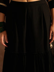 Indo Era - Black Embroidered Straight Kurta Sharara set