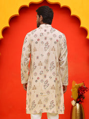 قميص كورتة مستقيم مطبوع من مزيج الحرير مع بيجامة (KO 5218 كريمي)