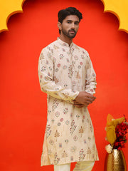 قميص كورتة مستقيم مطبوع من مزيج الحرير مع بيجامة (KO 5218 كريمي)