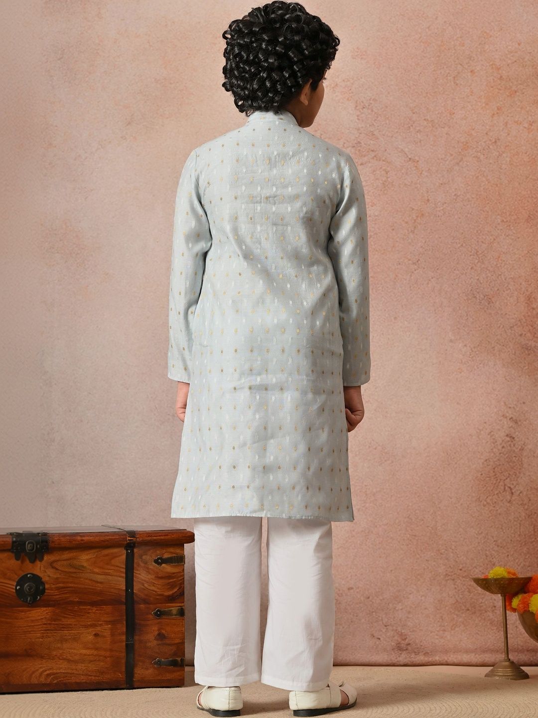 Indi Loom Couture Boys Blue Yarn Dyed Blazer Kurta with Pyjama Set ILBKS38