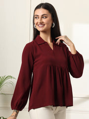 casual regular sleeves solid women maroon top 1