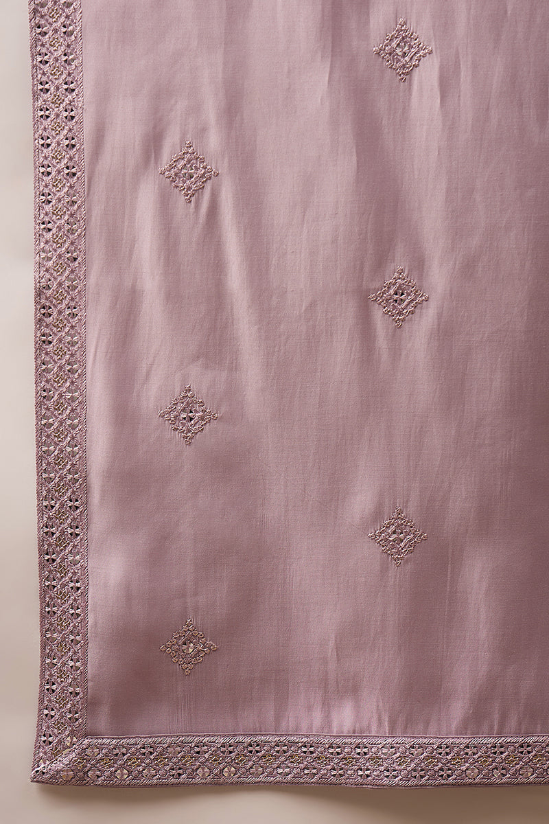 Lavender Silk Blend Embroidered Straight Kurta Trouser with Dupatta
