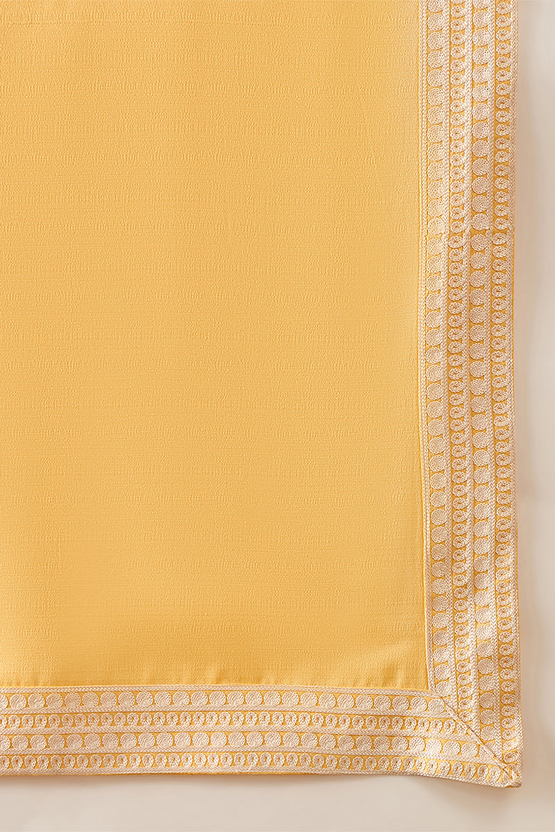 Men Yellow Silk Blend Woven Design Floral Straight Kurta with Dupatta