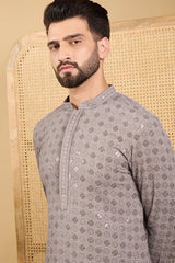 grey viscose rayon solid embroidered straight kurta with trouser