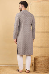grey viscose rayon solid embroidered straight kurta with trouser