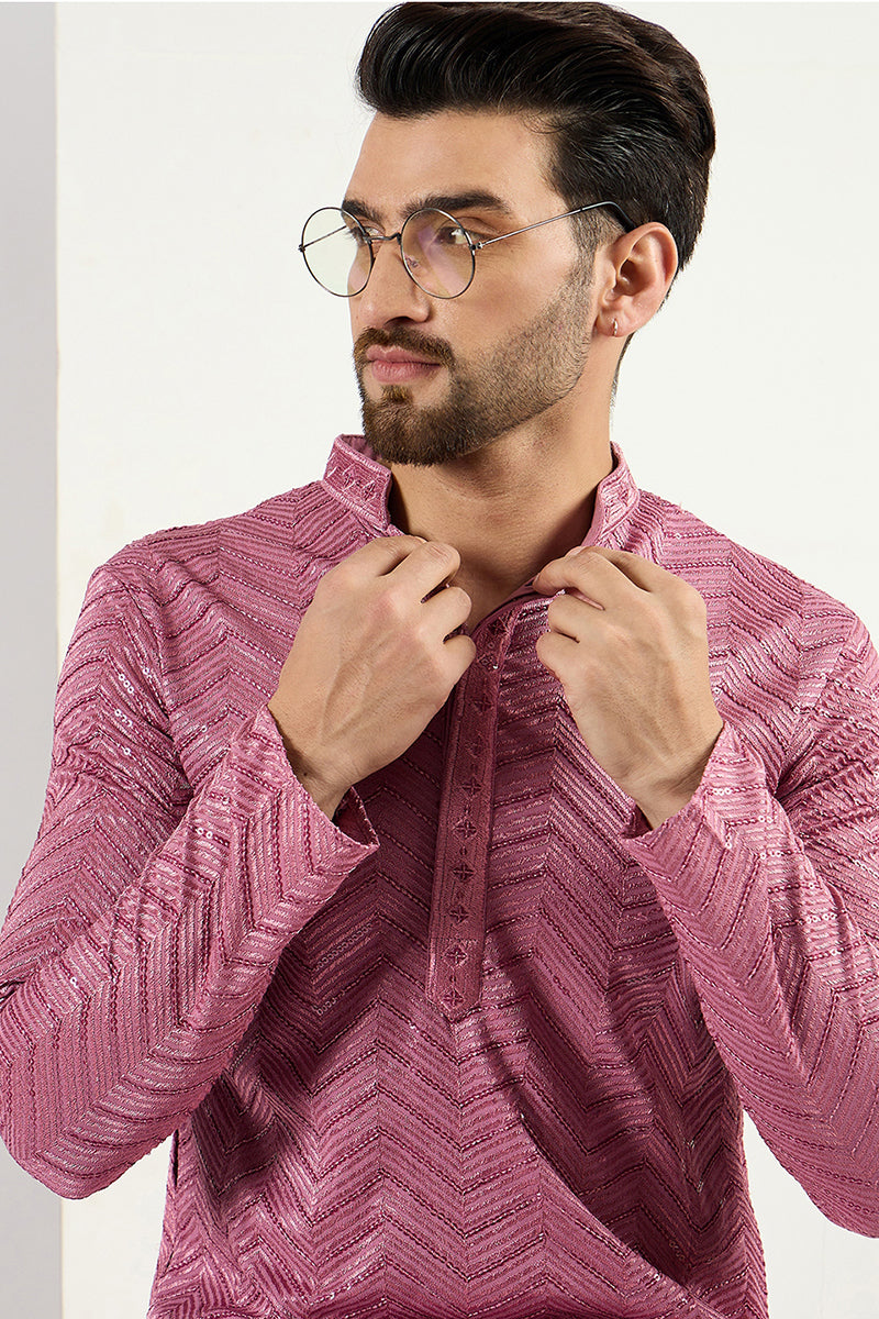 Pink Viscose Rayon Solid Embroidered Straight Kurta with Trouser