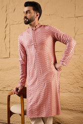 peach viscose rayon solid embroidered straight kurta with trousers
