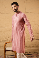 peach viscose rayon solid embroidered straight kurta with trousers